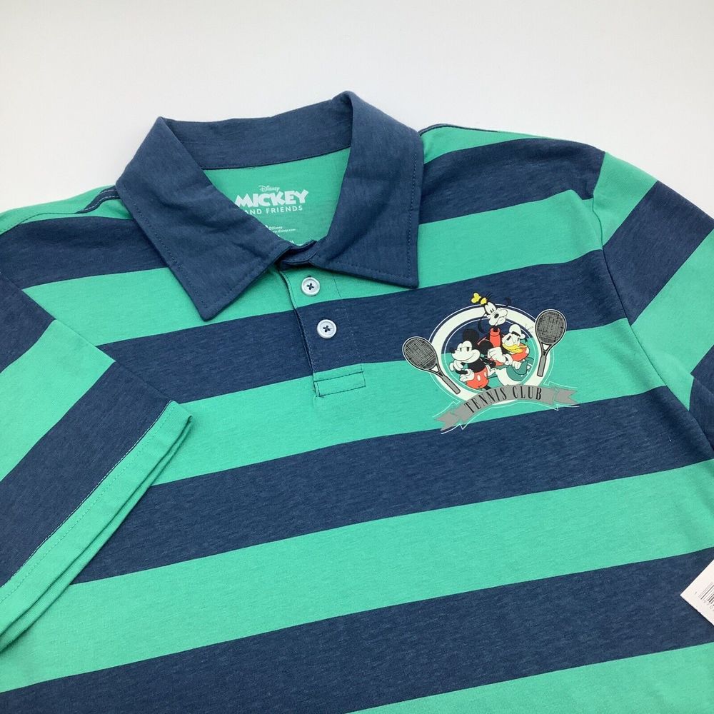 Disney Mens Short Sleeve Mickey and Friends Polo Striped Size Medium NWT